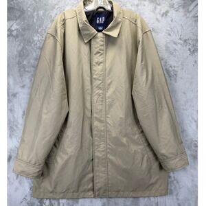 Gap Mens Tan Polyester Mac Coat Vintage Zip Front Car Jacket Beige Large RN54023